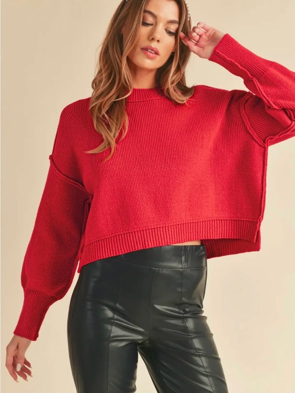 Women's Boxy Crewneck Sweater in Red
